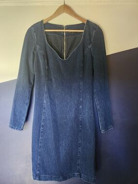 Guess Dark Blue Long Sleeve Denim Dress -Large (Stretch)